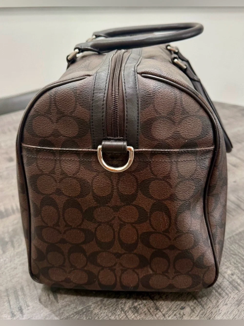 Coach Brown Signature Canvas Duffel with Dark Brown Trim